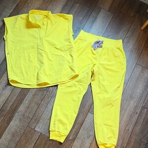 Figs Bright Yellow casma Top and Joggers scrub Set